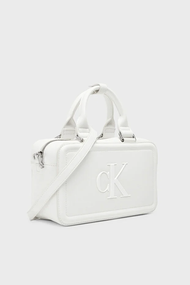 کیف زنانه Calvin Klein لوگودار با بند قابل تنظیم و جداشونده سفید - تصویر 2