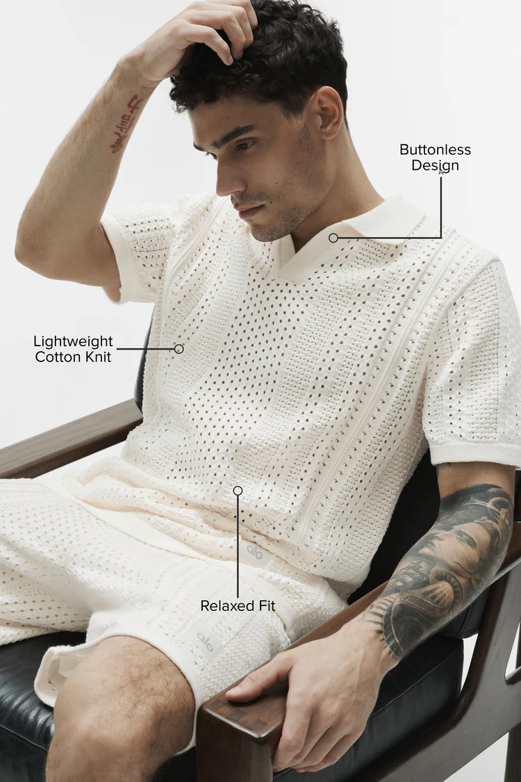 پولوشرت بافت مردانه ALO Coastline Knit Short Sleeve Polo - تصویر 4