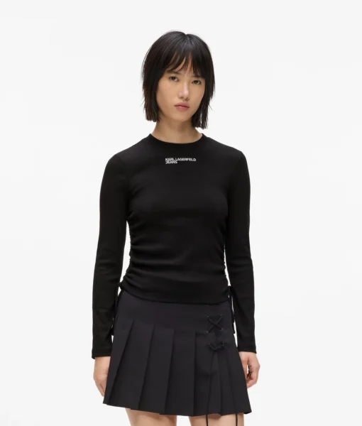 تاپ آستین بلند زنانه کارل لاگرفلد مدل Ruched Ribbed مشکی