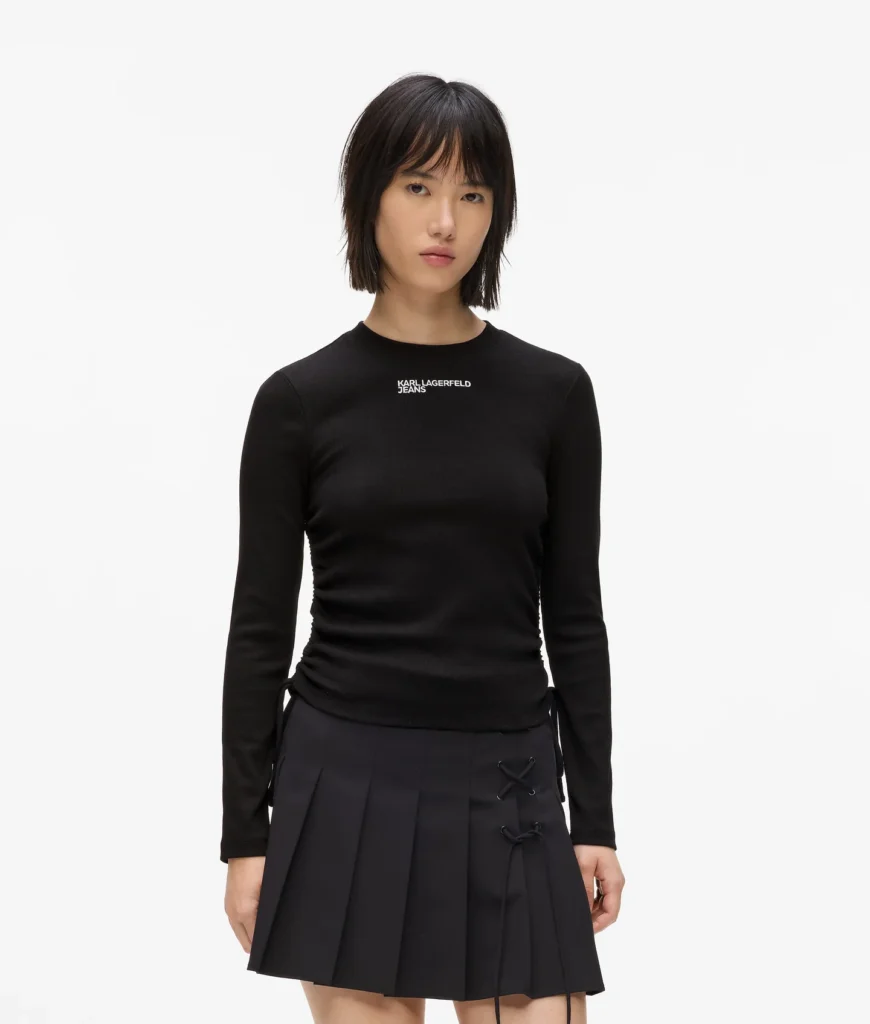 تاپ آستین بلند زنانه کارل لاگرفلد مدل Ruched Ribbed مشکی