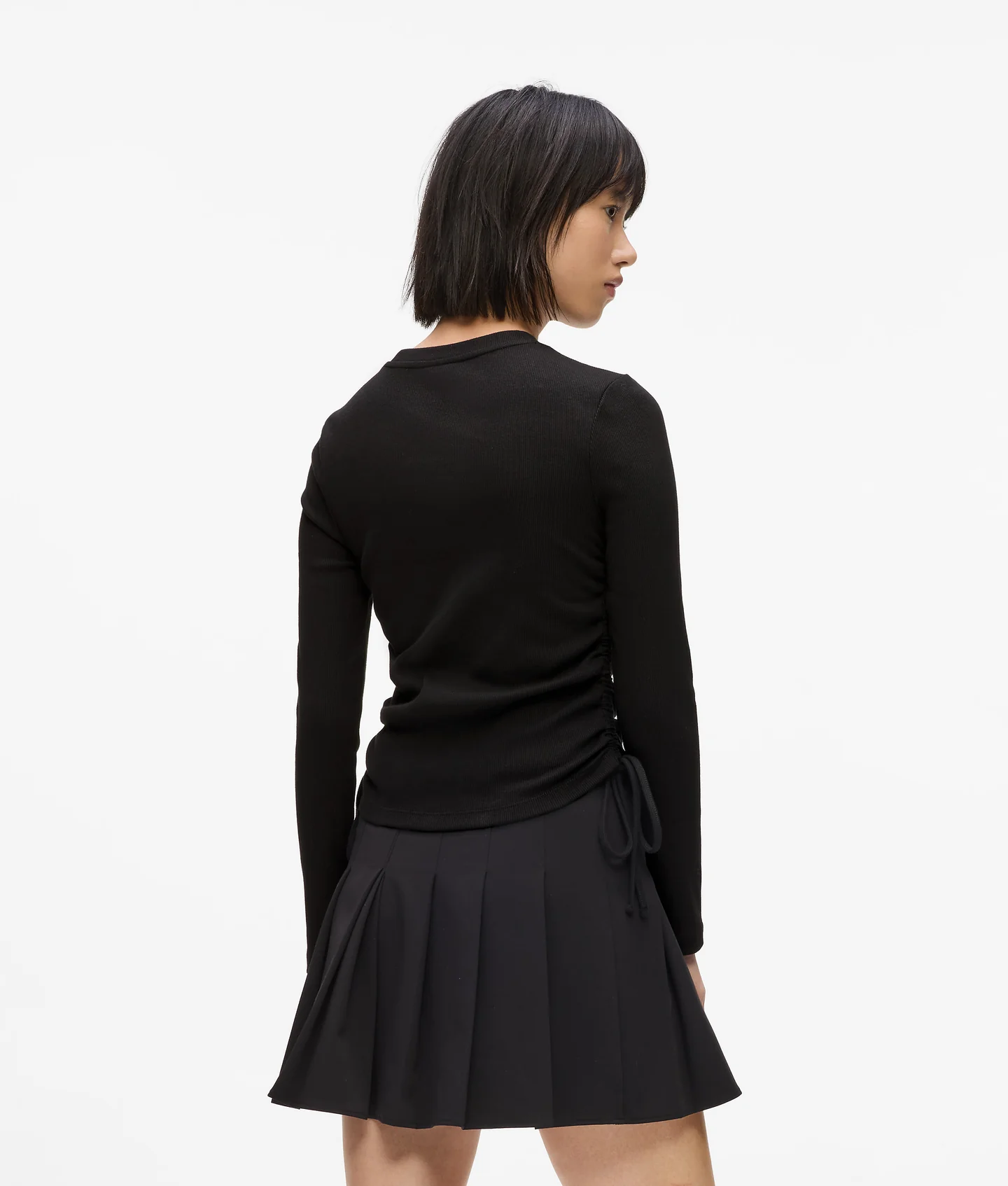 تاپ آستین بلند زنانه کارل لاگرفلد مدل Ruched Ribbed مشکی - تصویر 2
