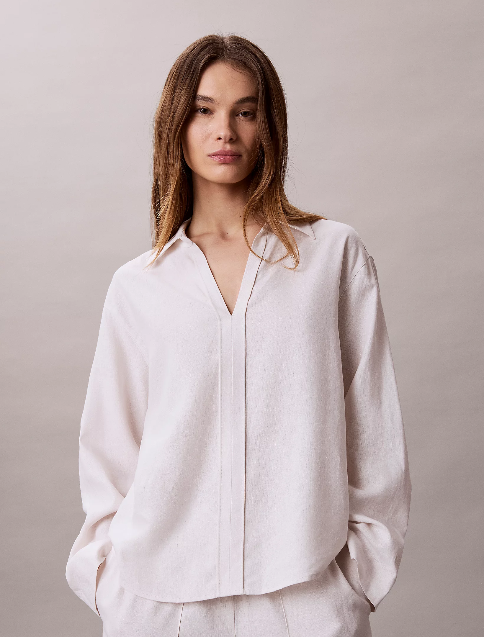 تونیک زنانه Calvin Klein Linen Blend Tunic Shirt