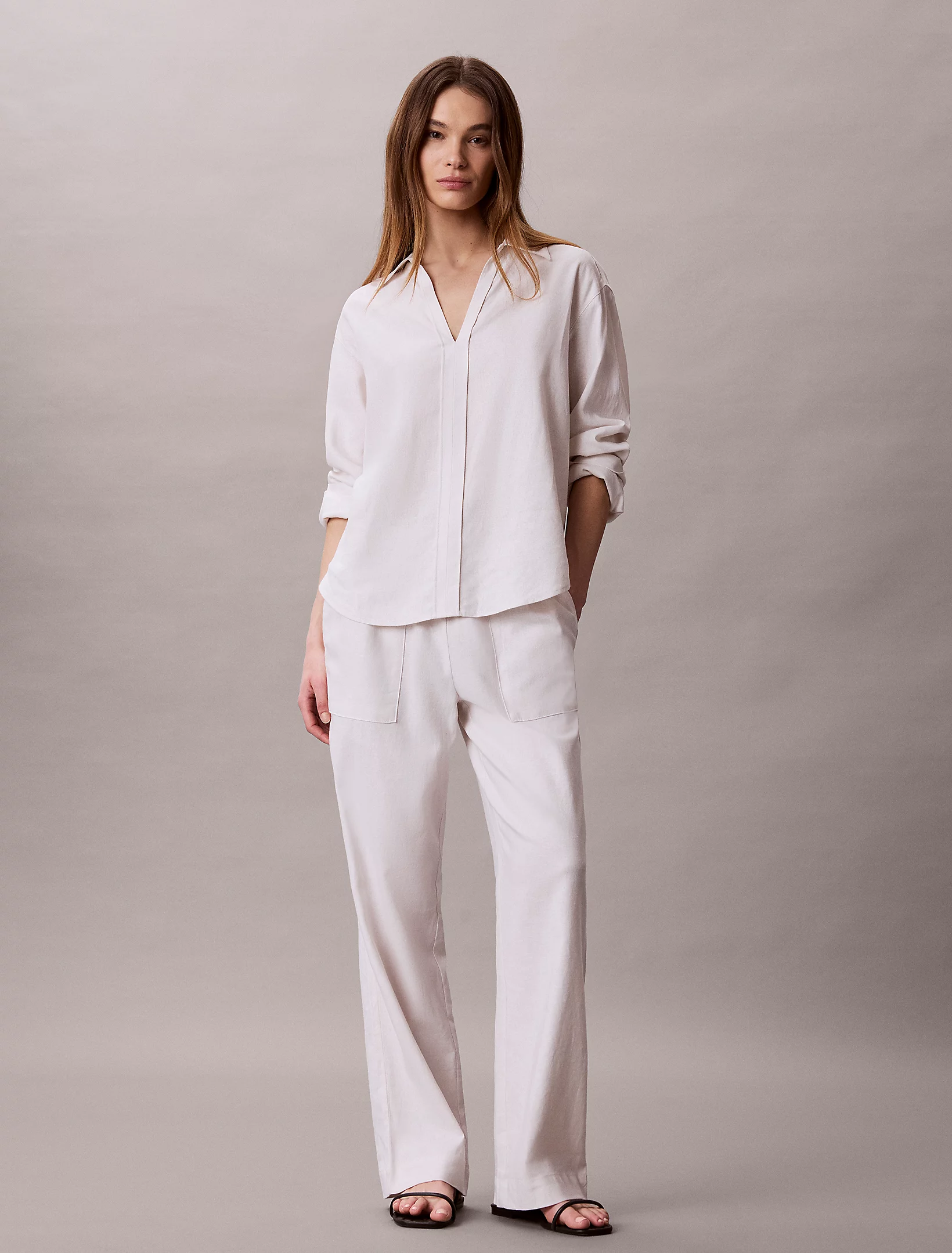 تونیک زنانه Calvin Klein Linen Blend Tunic Shirt - تصویر 2