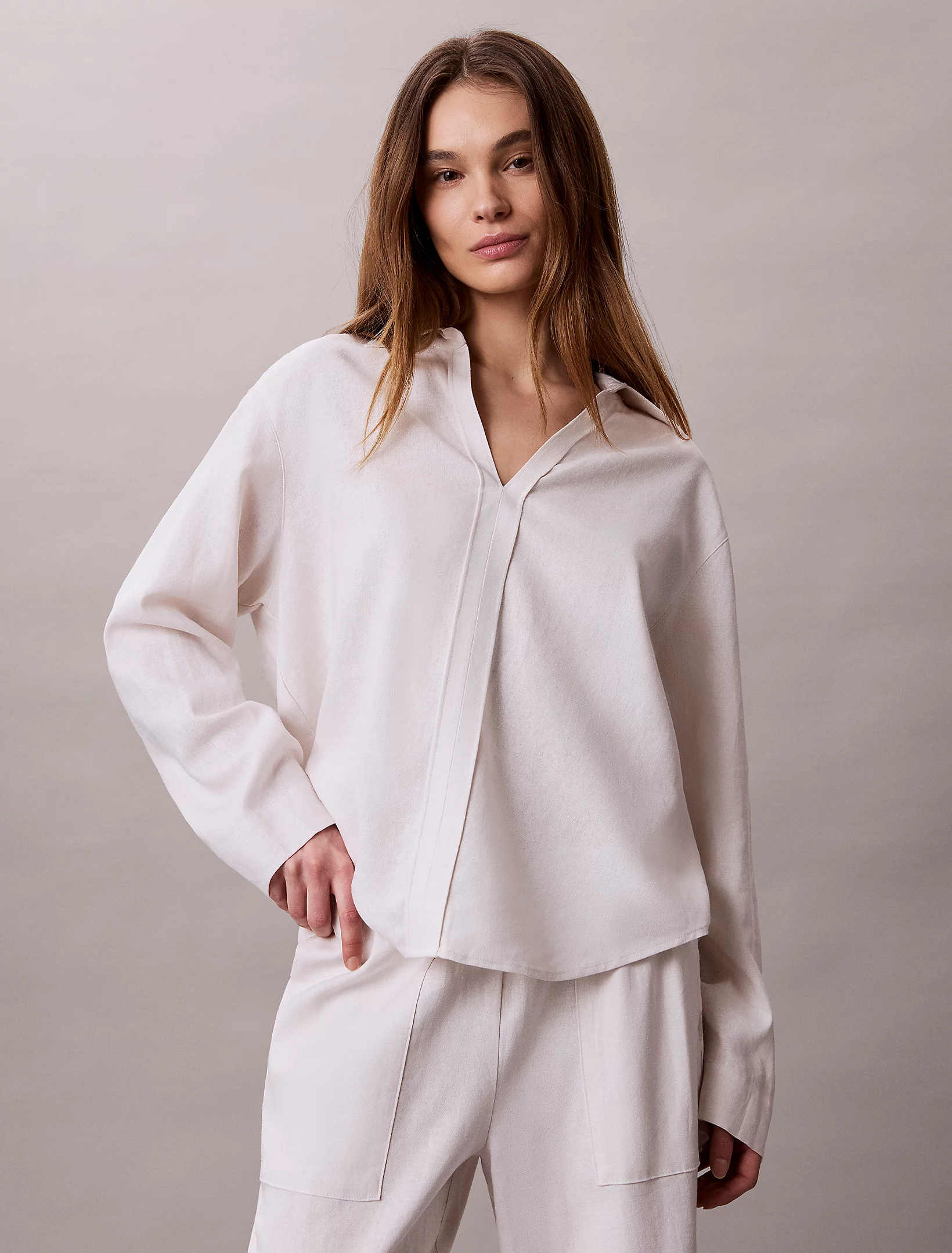 تونیک زنانه Calvin Klein Linen Blend Tunic Shirt - تصویر 5