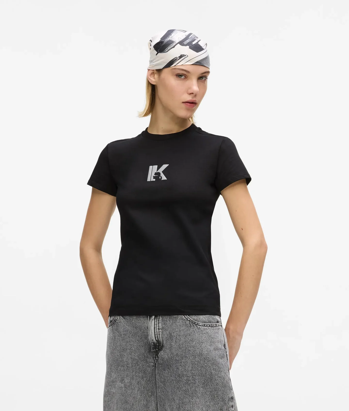تیشرت زنانه کارل لاگرفلد مدل Slim K Logo مشکی