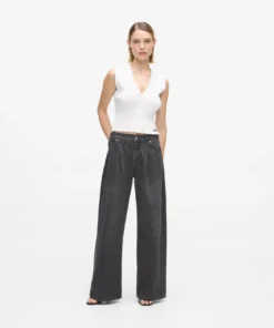 شلوار جین زنانه کارل لاگرفلد مدل Low Rise Wide Leg رنگ Washed Black