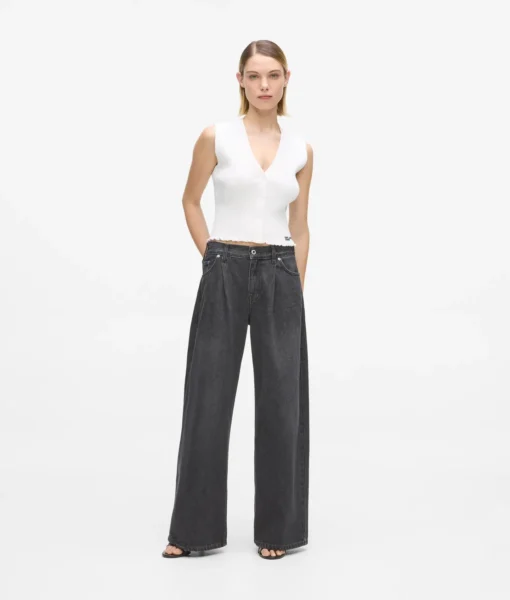 شلوار جین زنانه Karl Lagerfeld مدل Low Rise Wide Leg رنگ Washed Black