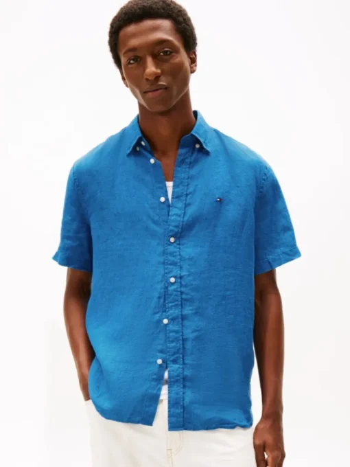 پیراهن مردانه آستین کوتاه لینن تامی هیلفیگر مدل Washed Regular Fit
