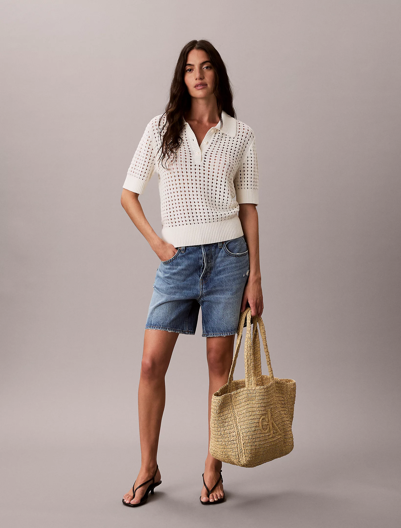 کیف دستی زنانه Calvin Klein Hand Braided Raffia Tote - تصویر 5