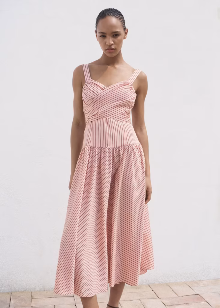پیراهن میدی زنانه mango Striped Wrap