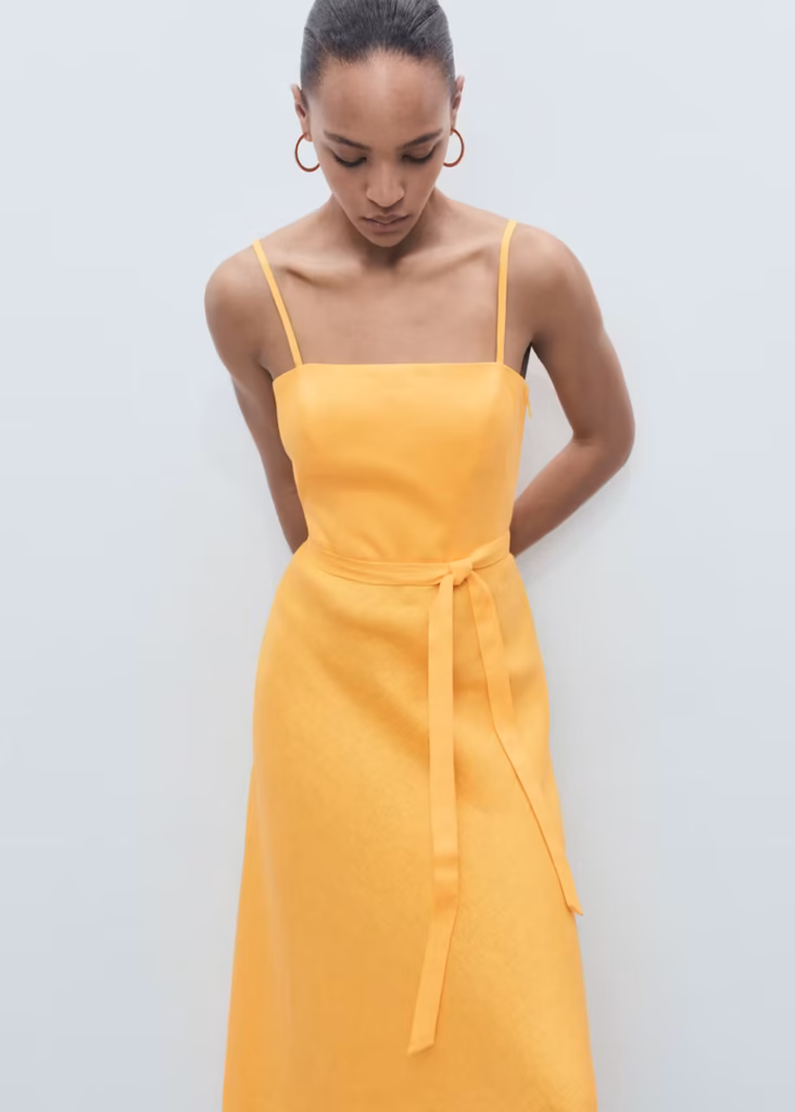 پیراهن بلند کتان پاپیون‌دار Mango Bow Linen Dress
