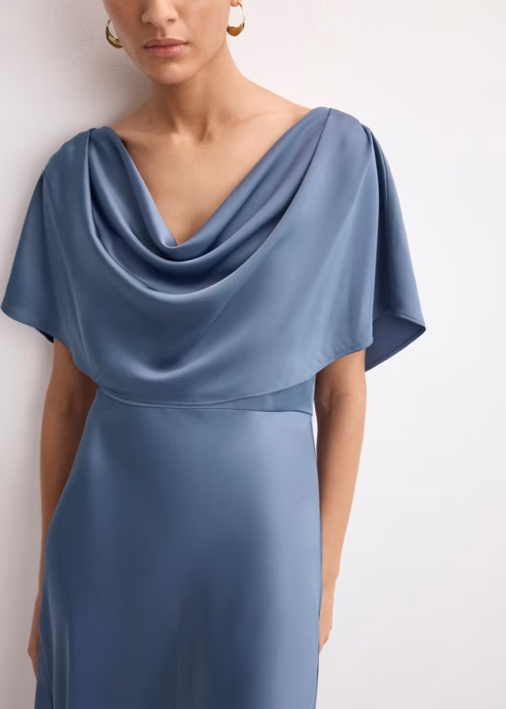 پیراهن بلند ساتن یقه دراپه Mango Draped Neck Satin Dress