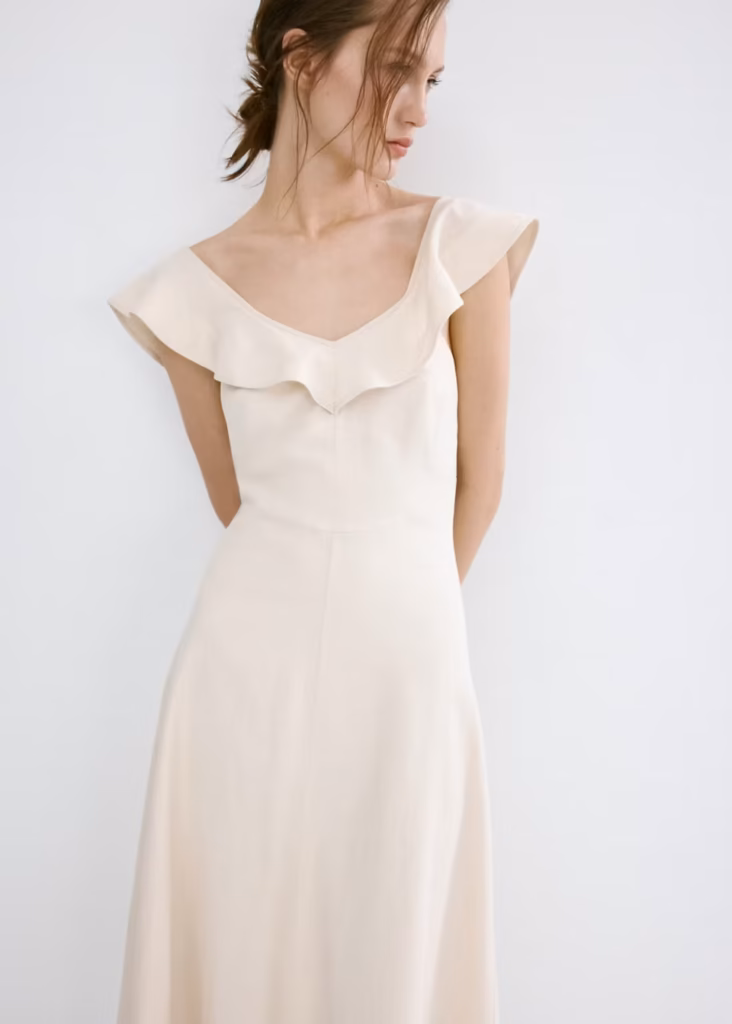 پیراهن میدی کتان و لینن زنانه Mango Ruffled Linen Dress