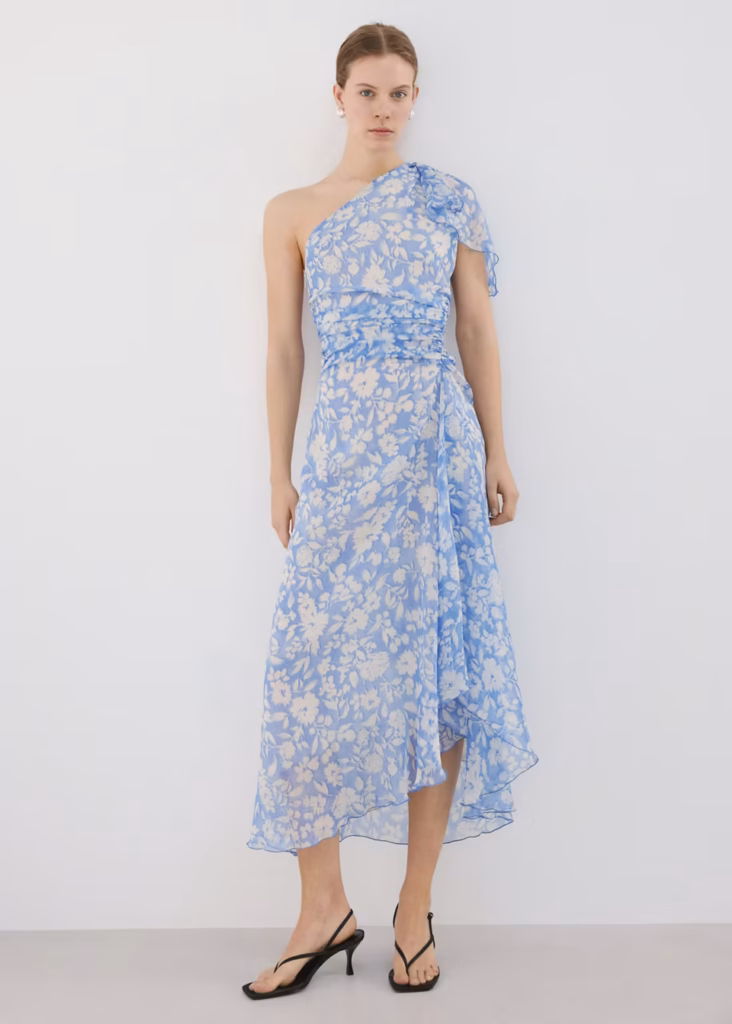 پیراهن گلدار یقه نامتقارن Mango Floral Dress with Asymmetrical Neckline