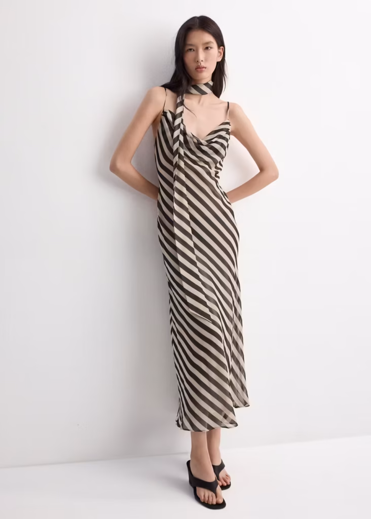 پیراهن بلند طرحدار با شال Mango Printed Dress with Foulard