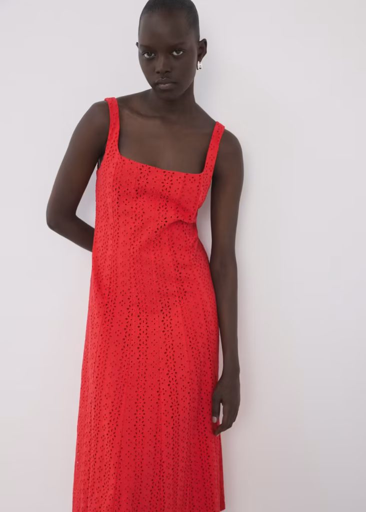 پیراهن میدی نخی گلدوزی‌شده Mango A-Line Dress