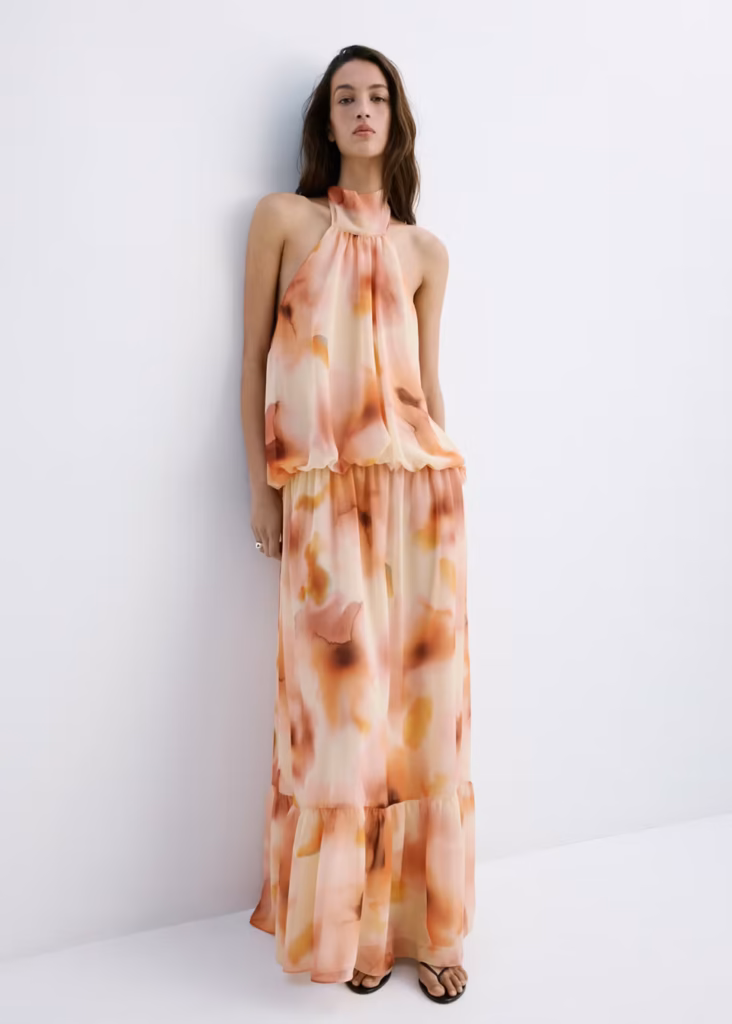 پیراهن بلند هالتر طرح‌دار Mango Halter-Neck Printed Dress