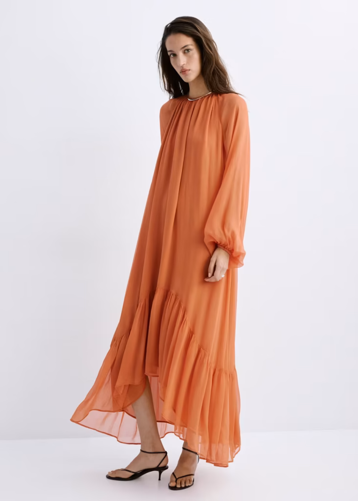 پیراهن بلند آستین‌بلند چین‌دار Mango Ruffles Flowy