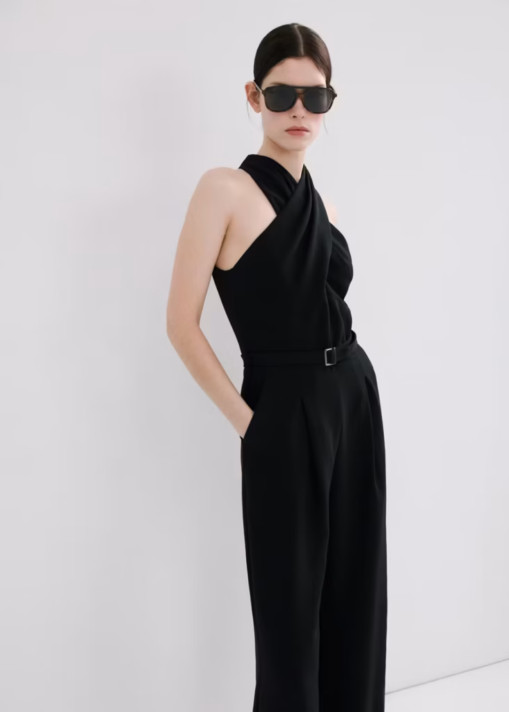 سرهمی کمردار زنانه Mango Belt Wrap Jumpsuit