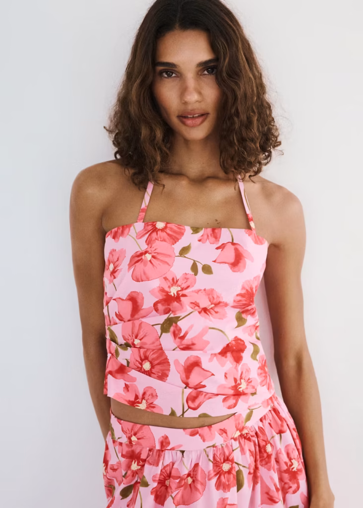 تاپ گلدار هالتر Mango Floral Halter-Neck Top