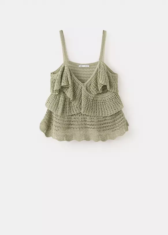 تاپ قلاببافی چیندار Mango Ruffled Crocheted Top - تصویر 5