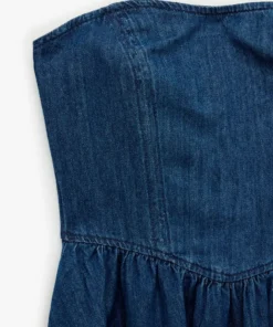 Alternative view of پیراهن جین کوتاه زنانه Koton مدل Strapless Heart Neck Corset Detail Mini Denim Dress