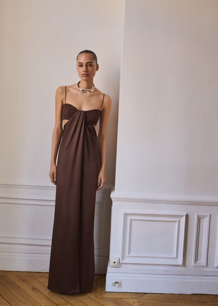 پیراهن ساتن چاک‌دار Mango Satin Dress with Side Slits