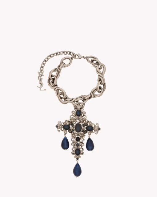 گردنبند زنانه Saint Laurent Crystal Cross