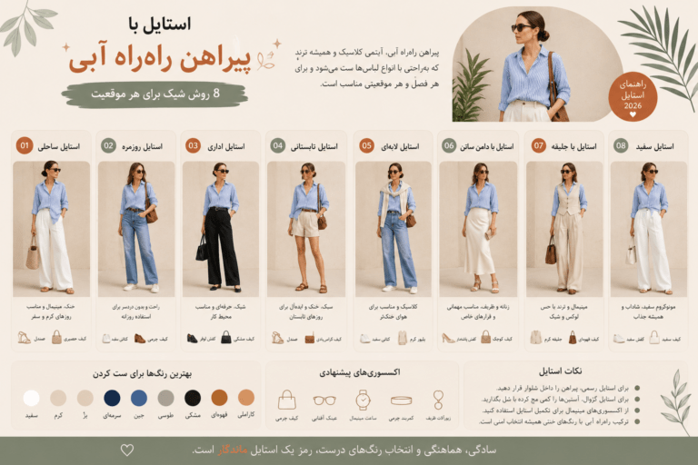 پیراهن راه‌راه آبی را چگونه استایل کنیم؟ راهنمای کامل ۸ استایل شیک و همیشه ترند