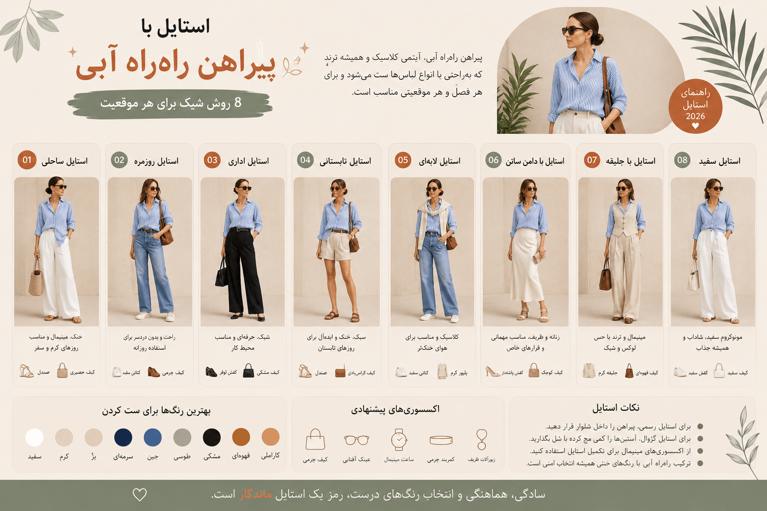 استایل پیراهن راه‌راه آبی