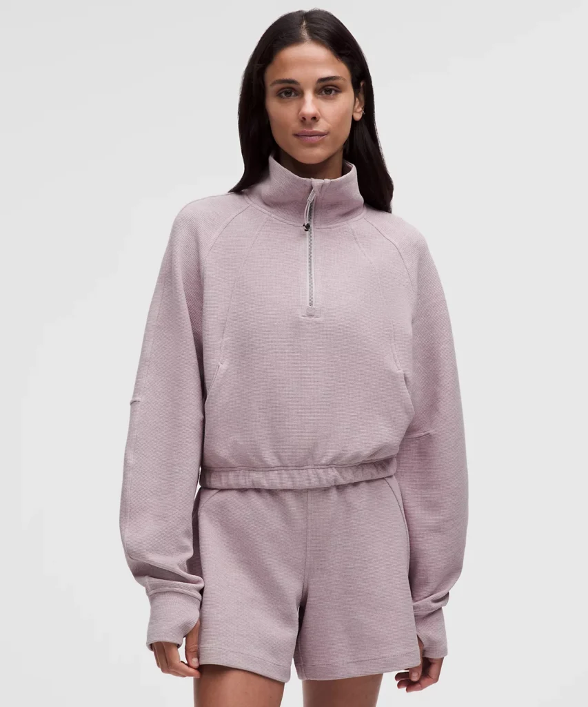 هودی زنانه Lululemon Scuba Cropped Funnel-Neck Half Zip Waffle