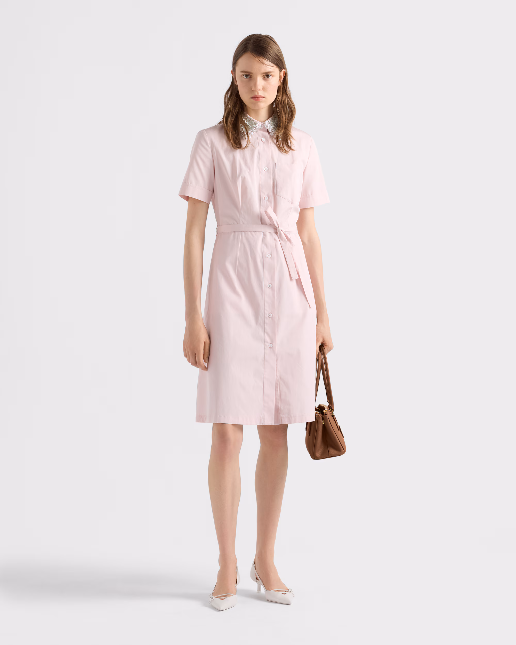 پیراهن زنانه Prada از پارچه پوپلین گلدوزیشده Embroidered Poplin Shirt Dress - تصویر 2