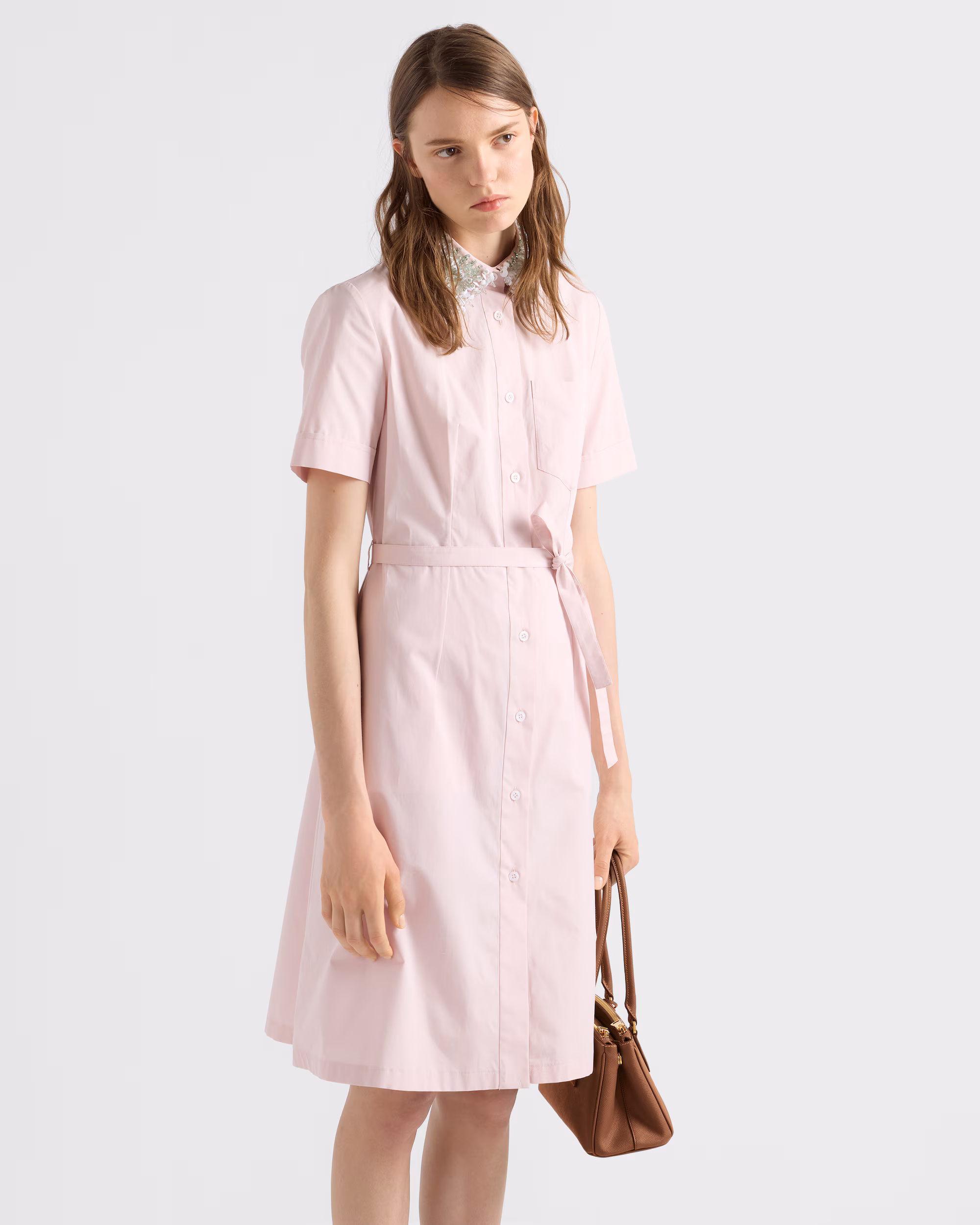 پیراهن زنانه Prada از پارچه پوپلین گلدوزیشده Embroidered Poplin Shirt Dress - تصویر 3