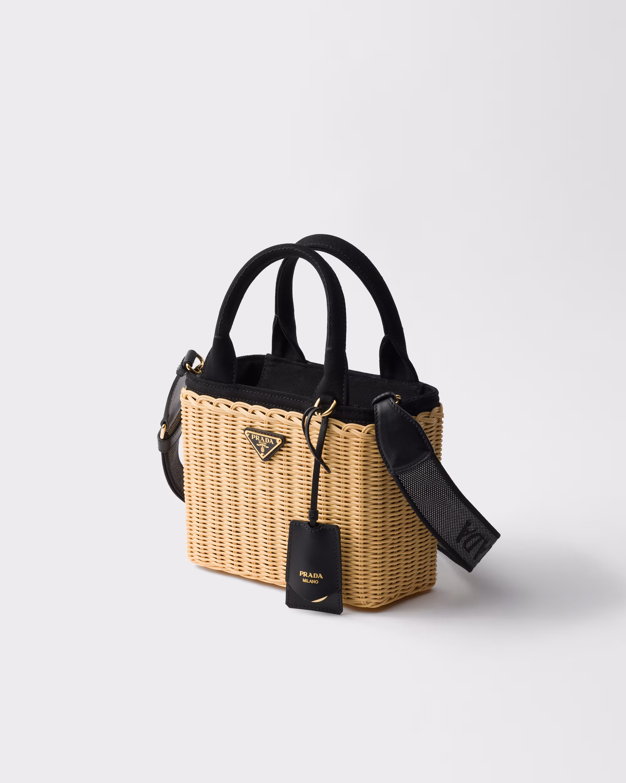 خرید کیف توت کوچک حصیری Prada | کیف بوم و حصیر با بند لوگودار - تصویر 3