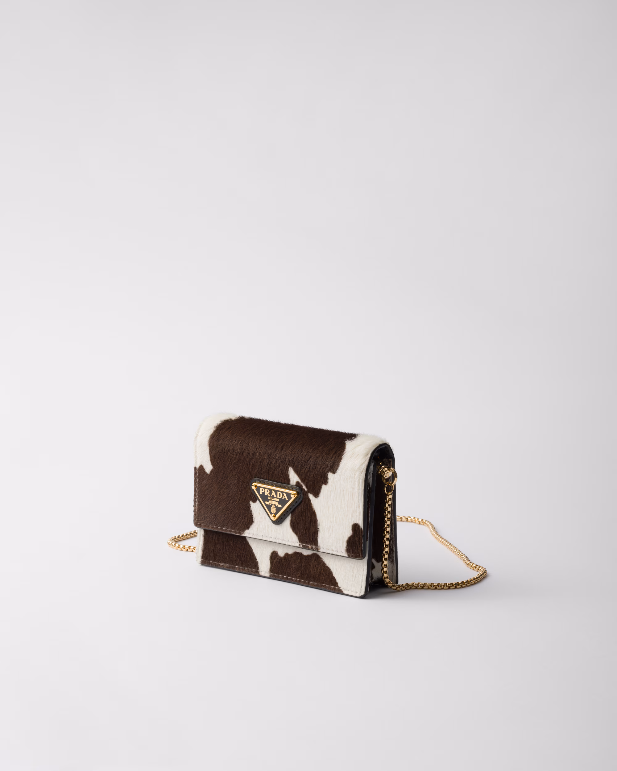 جاکارتی چرمی Prada با بند زنجیری | Printed Leather Card Holder with Shoulder Strap - تصویر 2