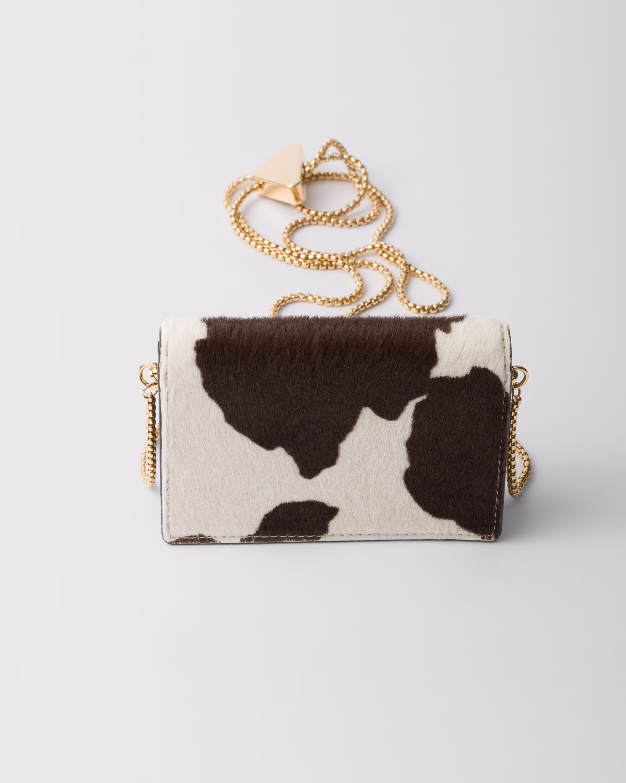 جاکارتی چرمی Prada با بند زنجیری | Printed Leather Card Holder with Shoulder Strap - تصویر 3