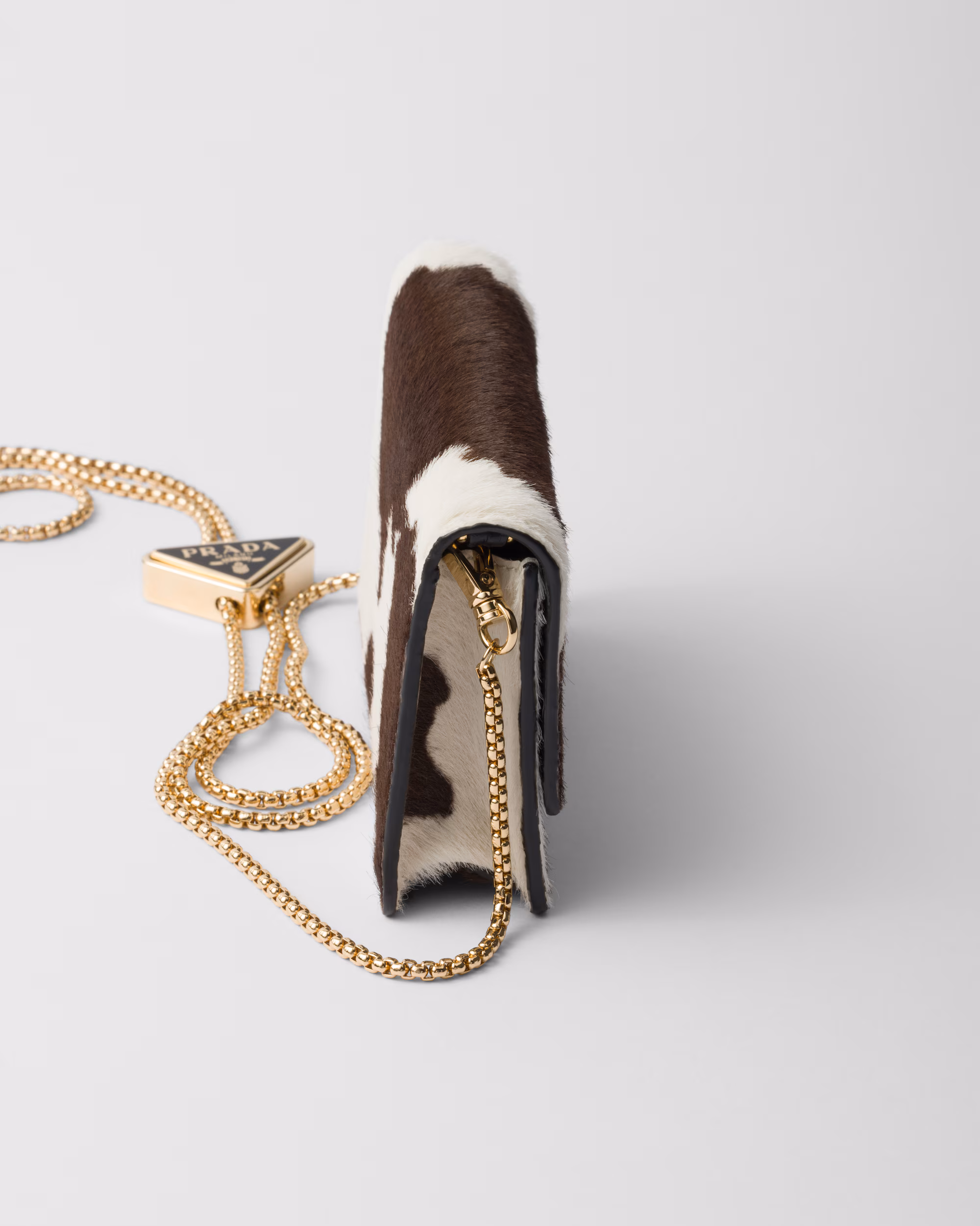 جاکارتی چرمی Prada با بند زنجیری | Printed Leather Card Holder with Shoulder Strap - تصویر 5