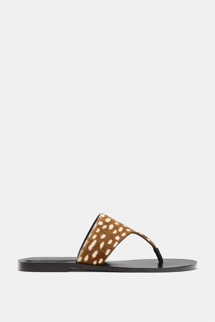 صندل چرمی زنانه زارا مدل Textured Leather Flat - تصویر 2