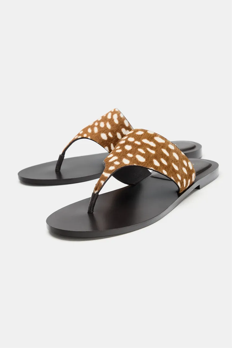 صندل چرمی زنانه زارا مدل Textured Leather Flat - تصویر 3