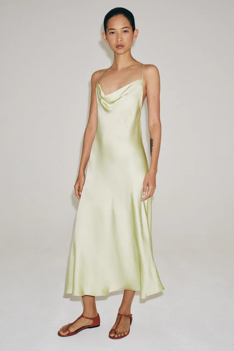 لباس ساتن زنانه زارا مدل ZW Collection Satin Slip - تصویر 4