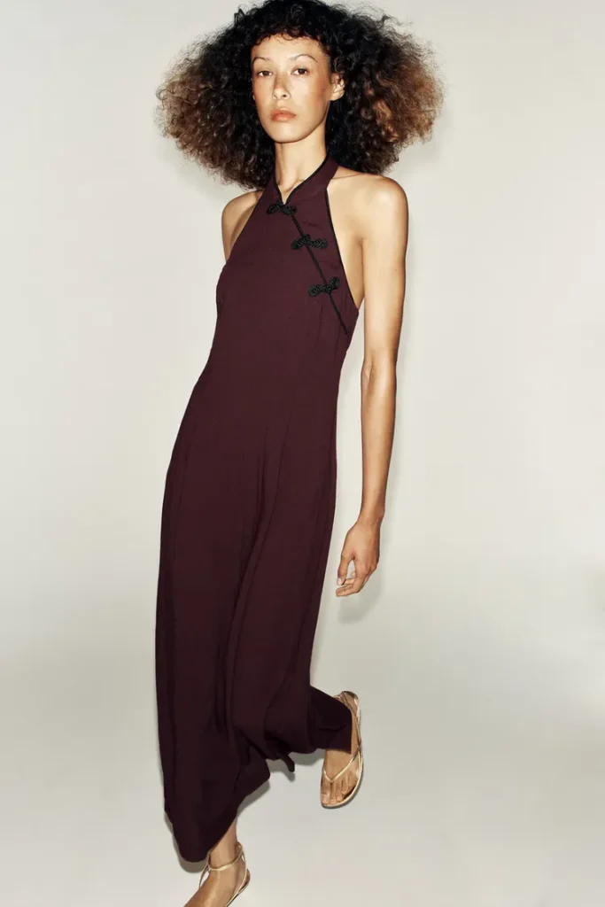 لباس زنانه zara مدل Halter Neck Frog Fastening