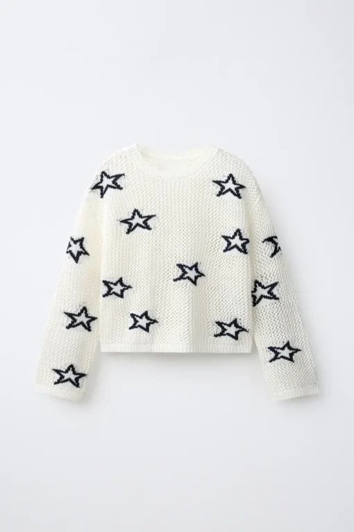 پلیور زنانه zara مدل Star Print Red Jumper