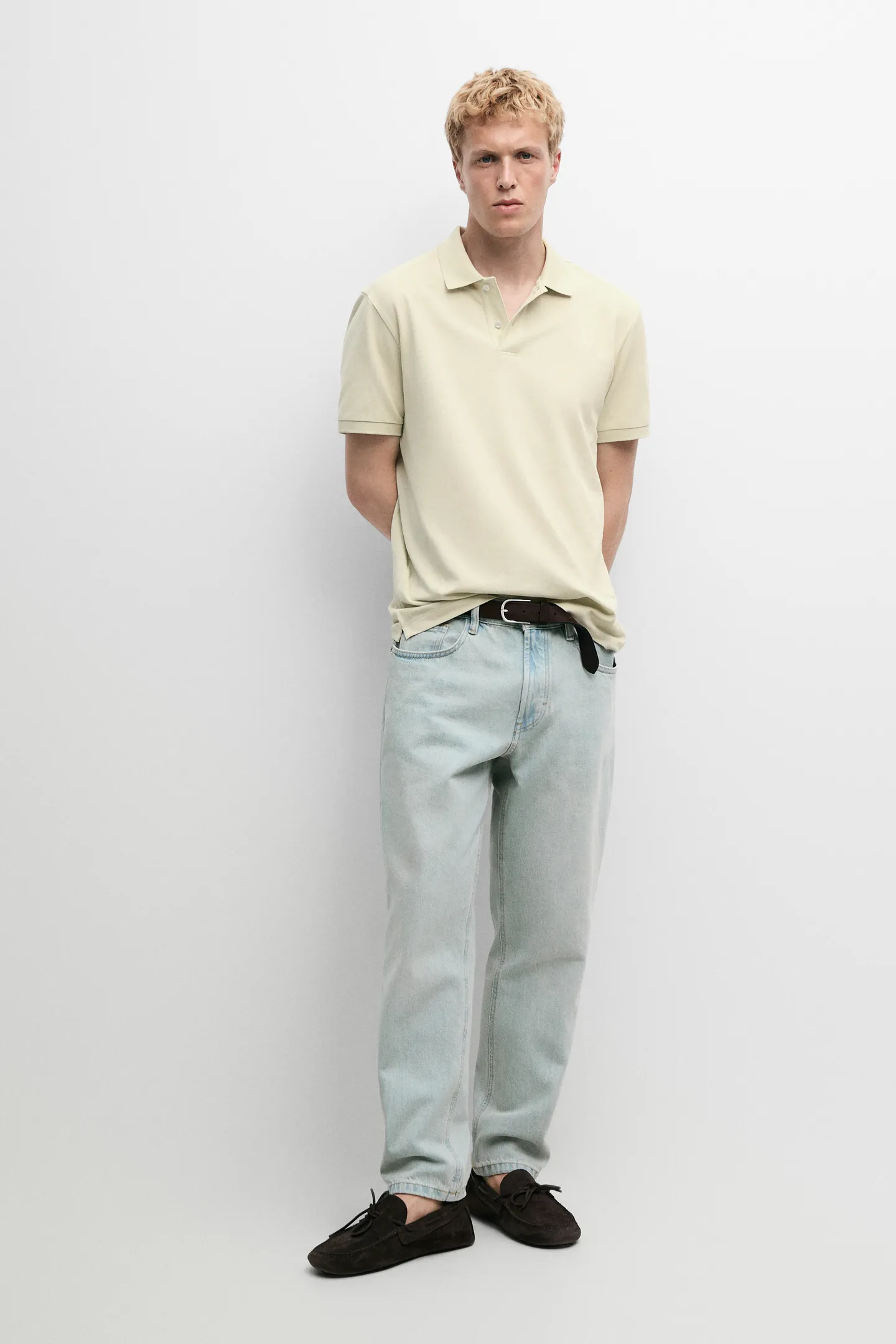 پولوشرت نخی بافتدار میکرو Massimo Dutti