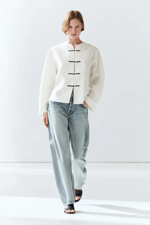 پیراهن جاری صددرصد کتان با نوار کنتراست Massimo Dutti