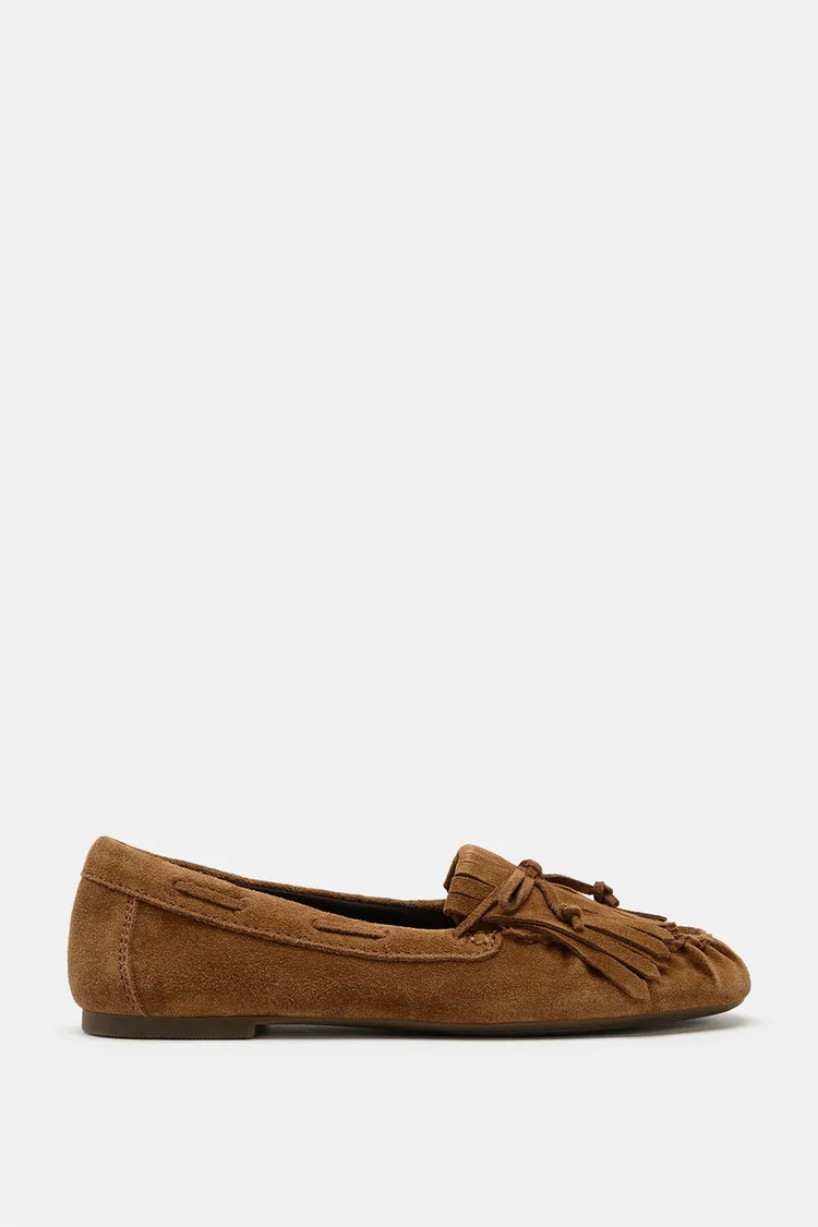 کفش کالج جیر زنانه زارا مدل Fringed Split Suede - تصویر 2