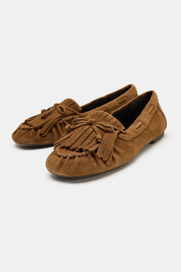 کفش کالج جیر زنانه زارا مدل Fringed Split Suede - تصویر 3