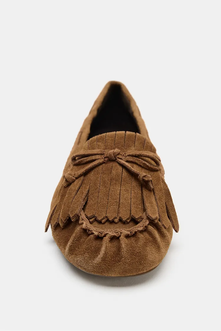 کفش کالج جیر زنانه زارا مدل Fringed Split Suede - تصویر 4