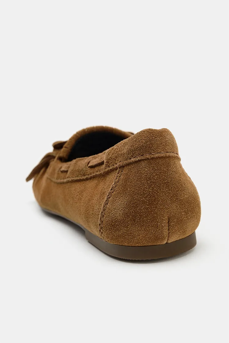 کفش کالج جیر زنانه زارا مدل Fringed Split Suede - تصویر 5
