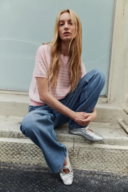 کفش باله‌ای چرمی زنانه zara مدل Metallic Sporty
