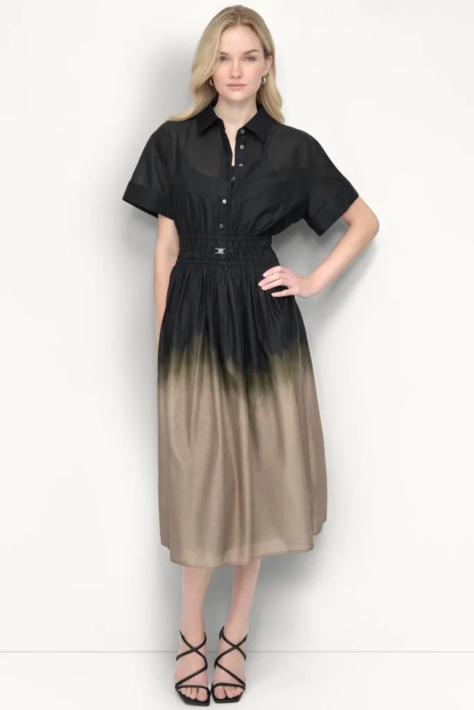 پیراهن زنانه DKNY مدل Short Sleeve Ombré Midi Shirt Dress